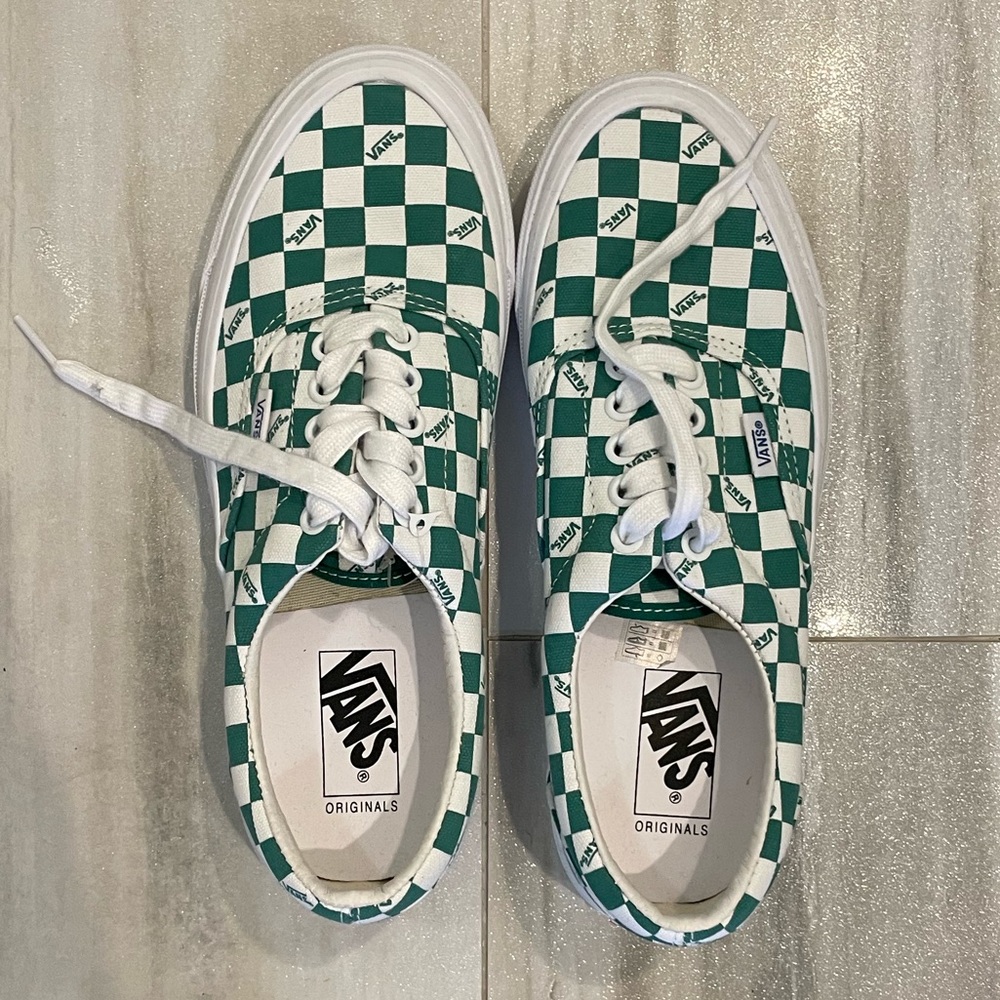 Size 8 Green and White Vans